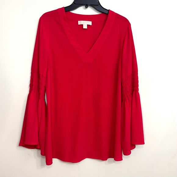 Michael Kors Tops - Michael Kors Red V-Neck Bell Sleeve Blouse
